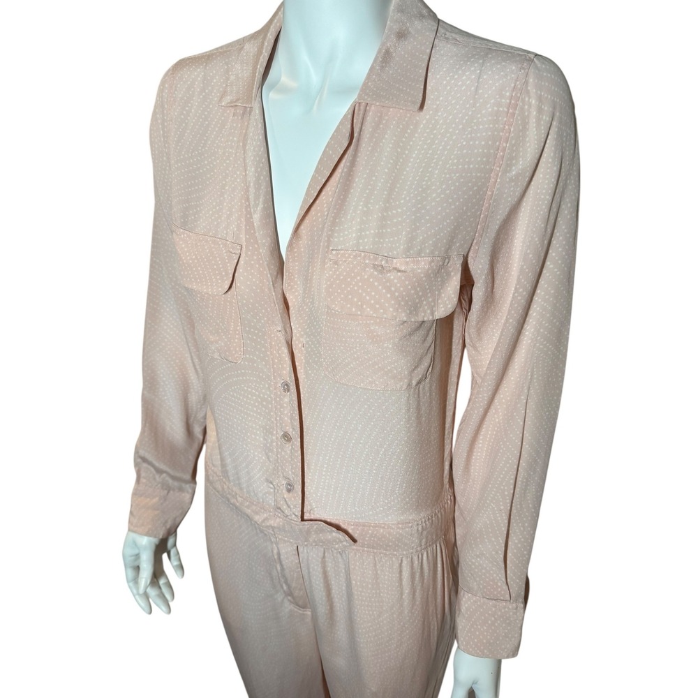 Equipment Femme Pink Silk Dot Print Long Sleeve Button Down Jumpsuit Small - Picture 3 of 9